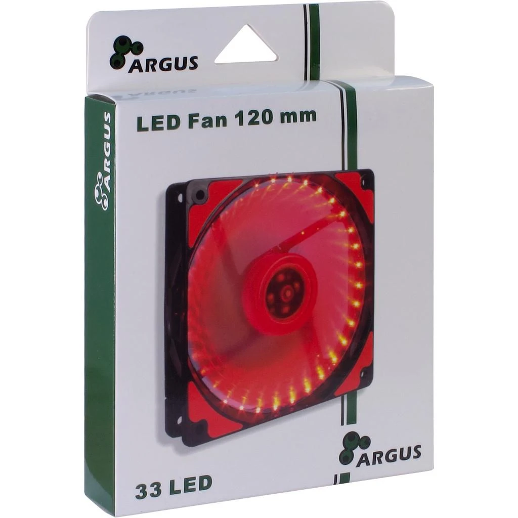 Argus L-12025 raudonas LED ventiliatorius pakuotėje