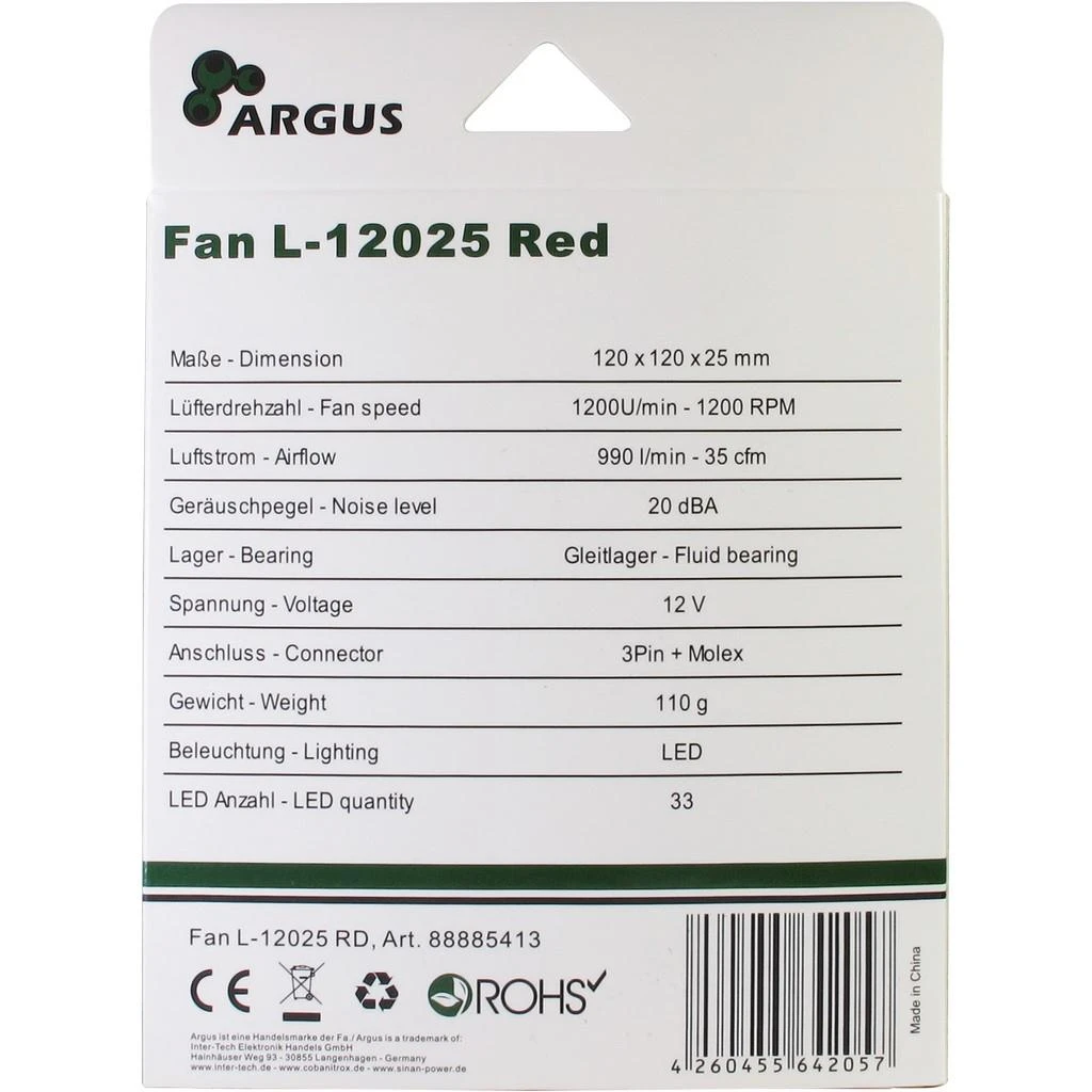 Inter Tech Ventiliatorius Argus L-12025 Raudon (88885413)