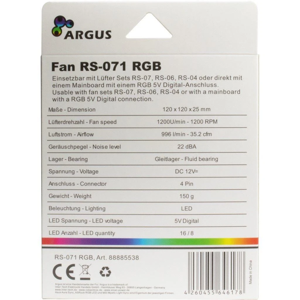 Inter tech Argus RS-071 RGB ventiliatorius (88885538)