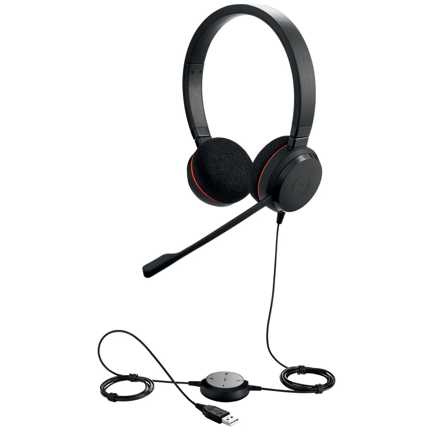 Ausinės JABRA EVOLVE 20 MS Stereo USB su lankeliu ant galvos triukšmo slopinimas USB jungtis su užtildymo mygtuku ir garsumo valdymu ant laido