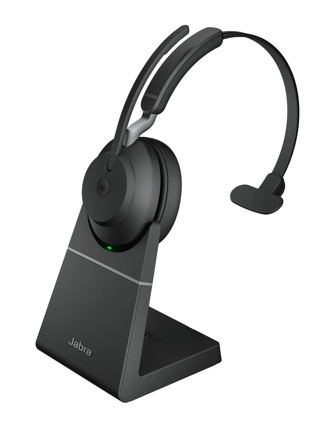 Jabra Evolve2 65 Mono ausinės ant įkrovimo stovo