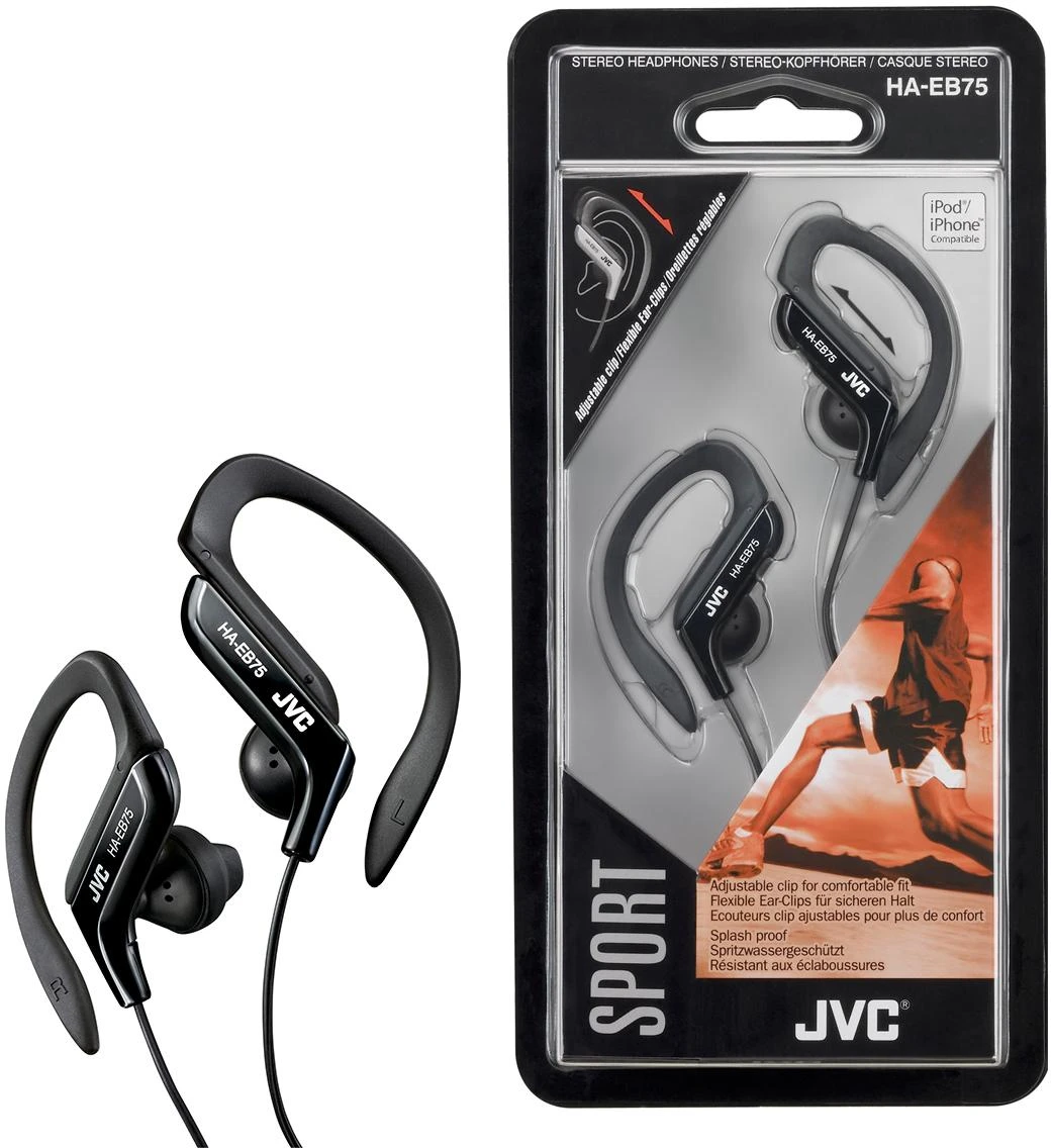 JVC HA-EB75BE sportinės ausinės pakuotėje