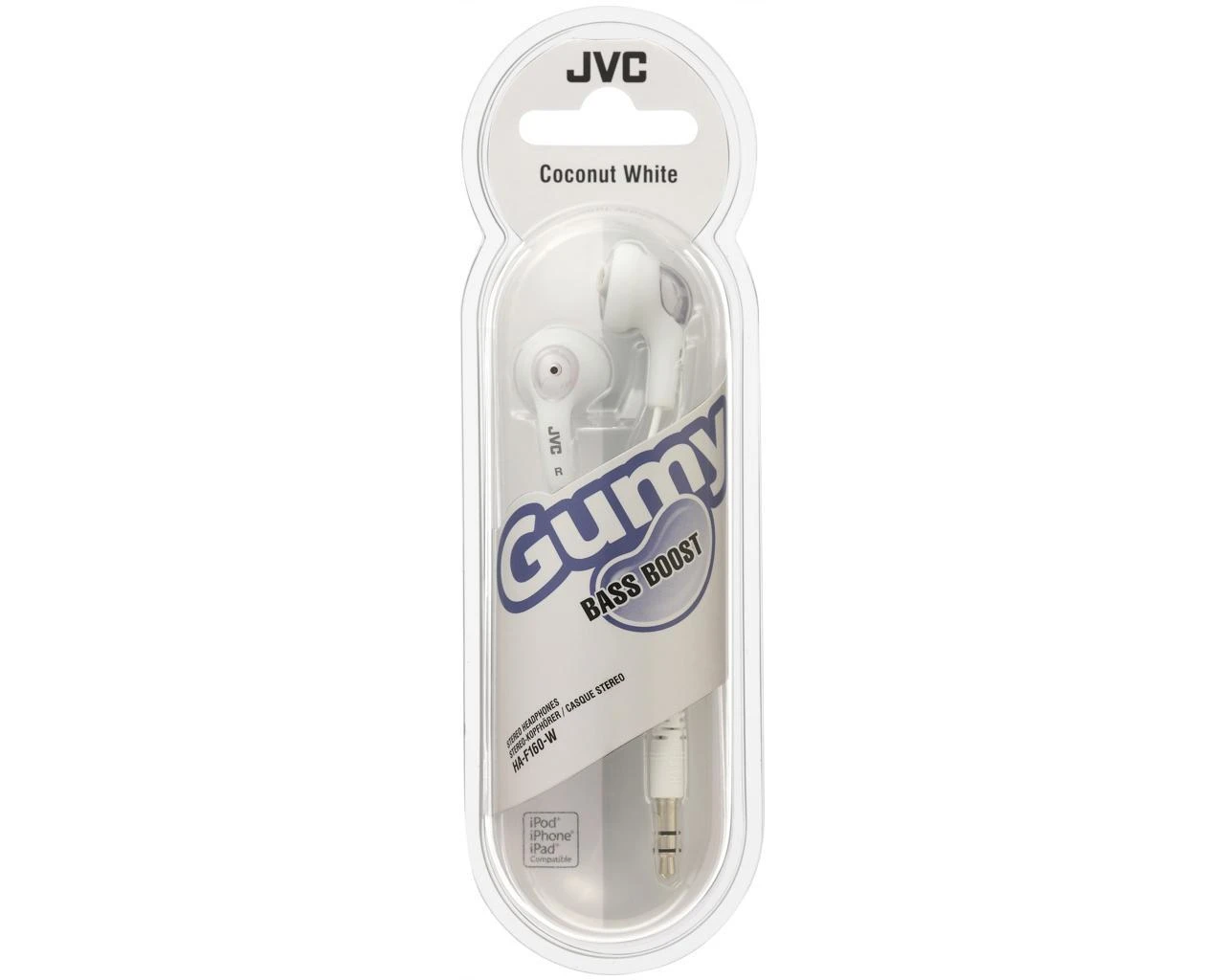 JVC Gumy baltos ausinės pakuotėje