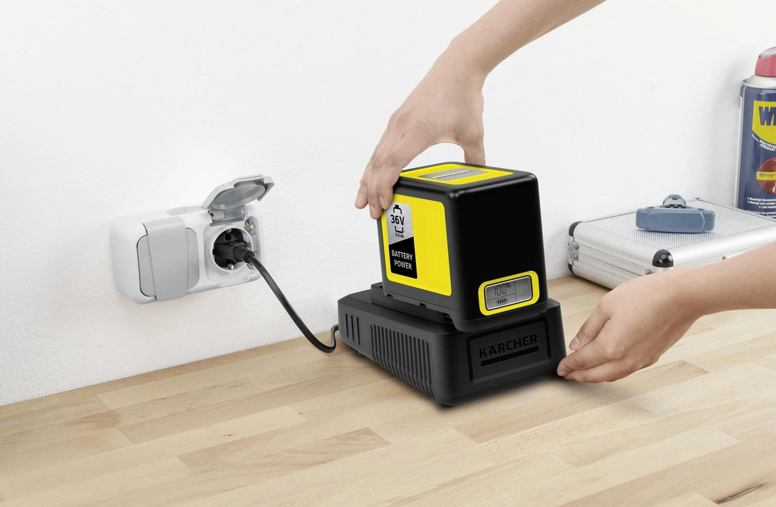 Karcher akumuliatorius įkrovimo procese