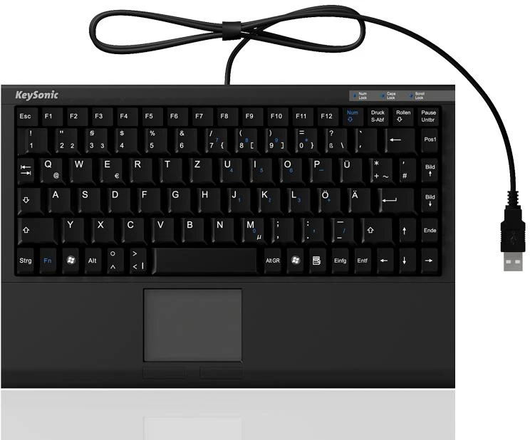 Icy Box KeySonic Mini klaviatūra, smart touchpad, USB 2.0, Juodas