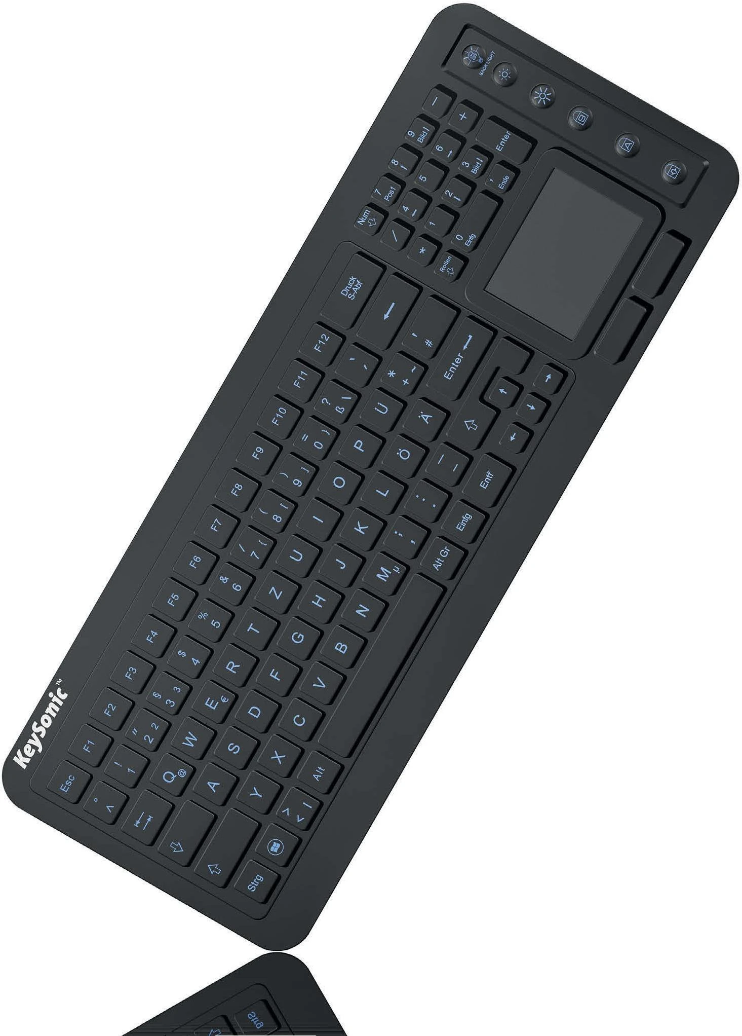 Klaviatūra „KeySonic KSK-6231INEL“ (DE) pramoninis jutiklinis planšetinis kompiuteris su W sandarikliu