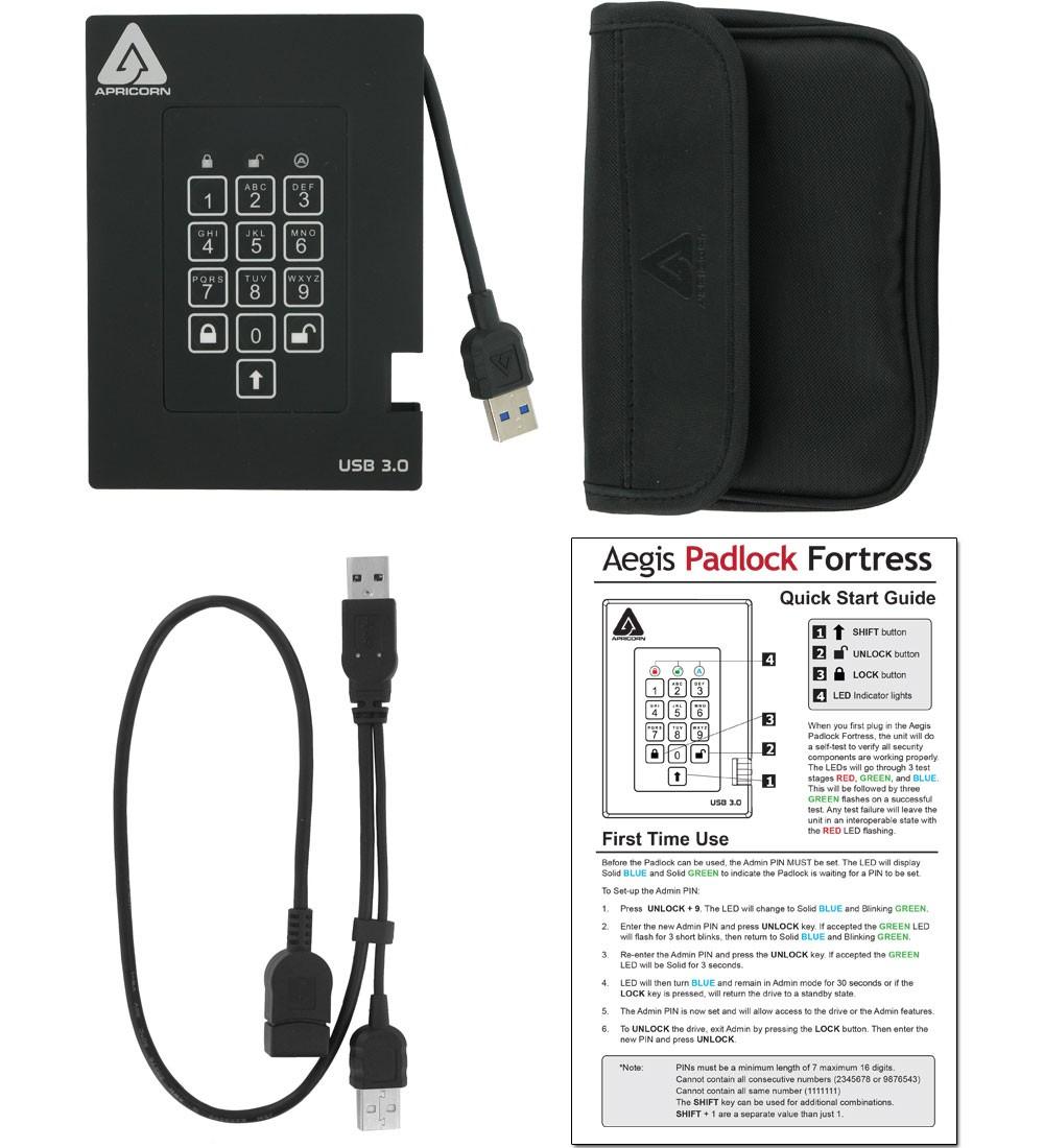Kietasis diskas Dysk zewnętrzny HDD Apricorn Aegis Padlock 500GB Juodas (A25-3PL256-500F)