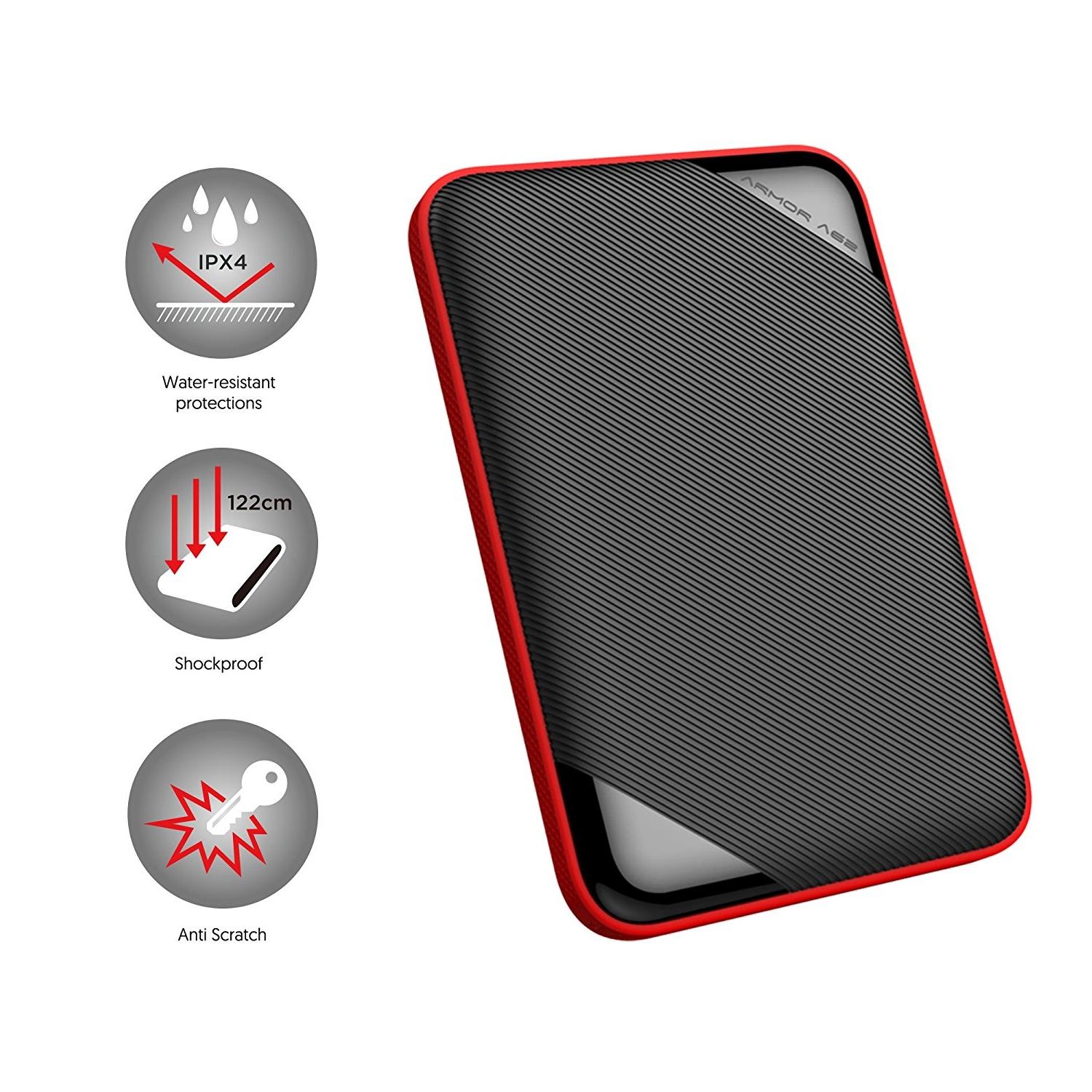 Kietasis diskas išorinis HDD Silicon Power šarvas A62 5TB Juoda ir raudona (SP050TBPHD62LS3K)