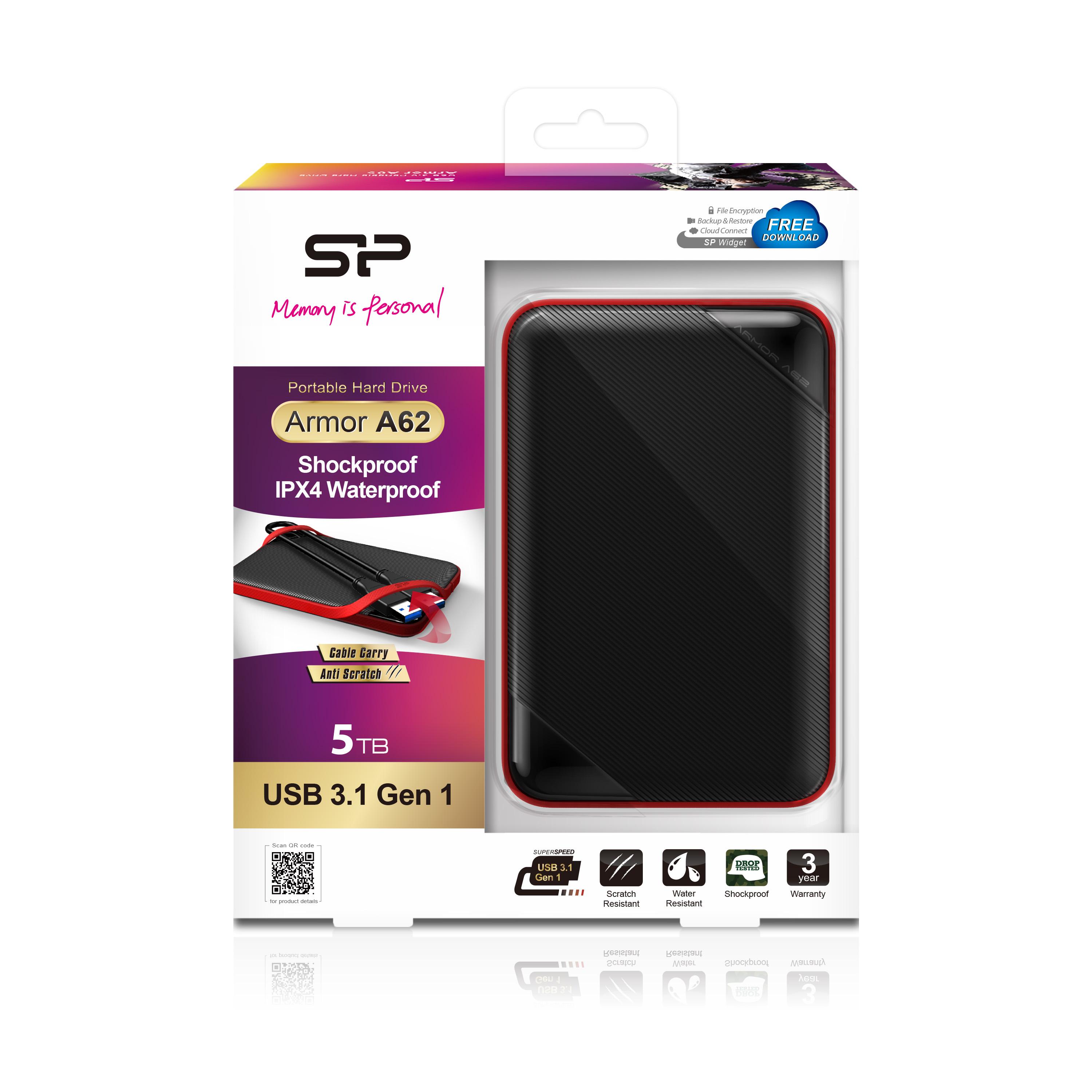Kietasis diskas išorinis HDD Silicon Power šarvas A62 5TB Juoda ir raudona (SP050TBPHD62LS3K)