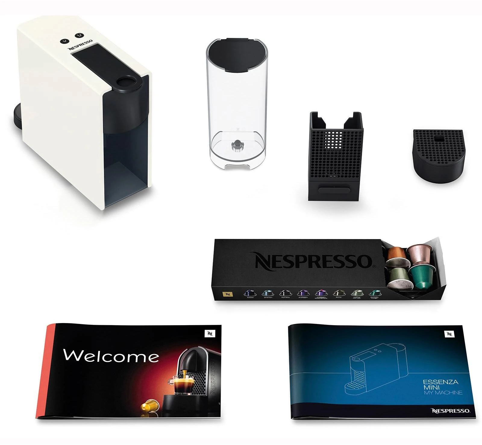 Kavos aparatas kapsulinis Krups Nespresso Essenza Mini XN1101 (1260W, baltos spalvos)