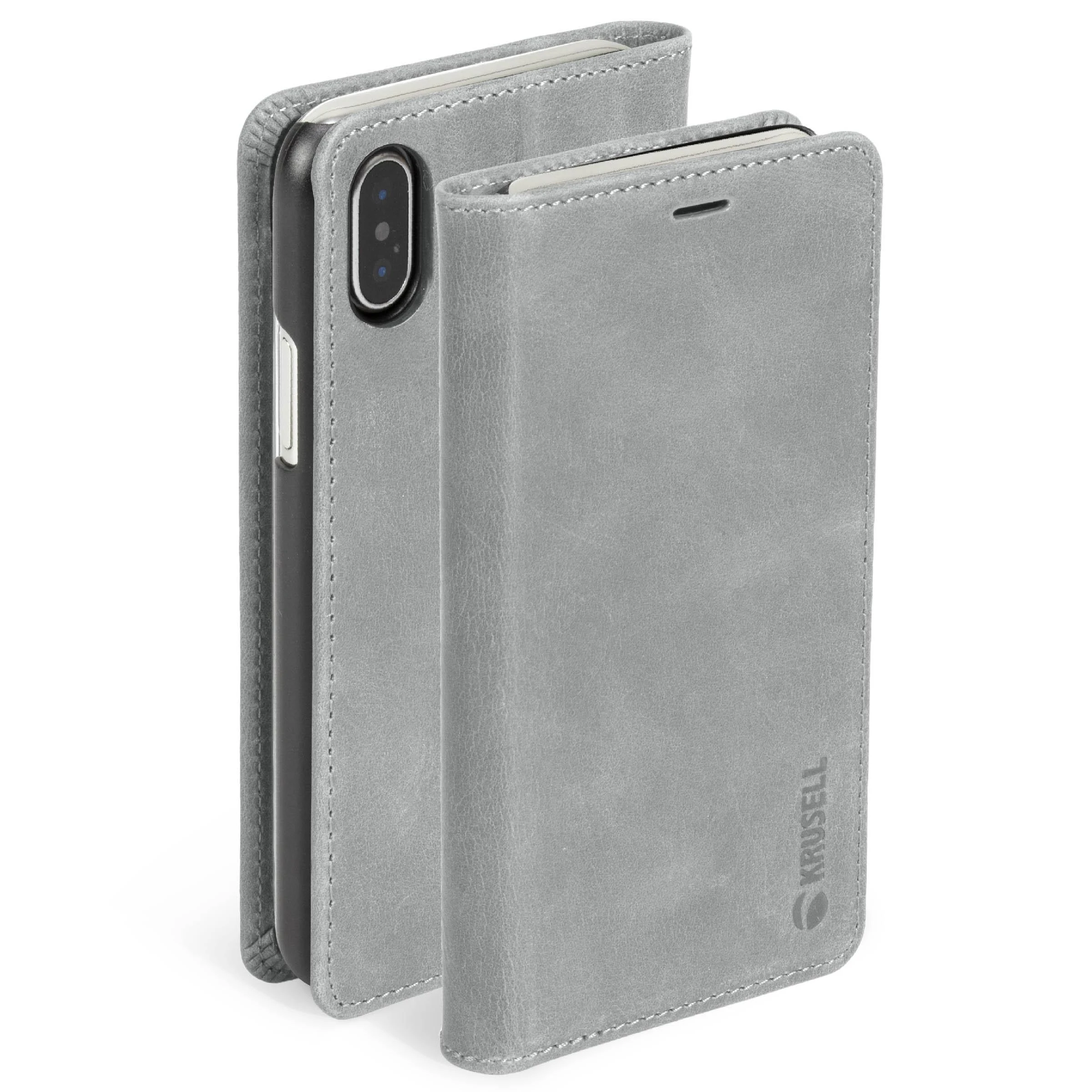 Krusell Sunne 4 Card FolioWallet telefono dėklas iPhone Xs Max, pilkas