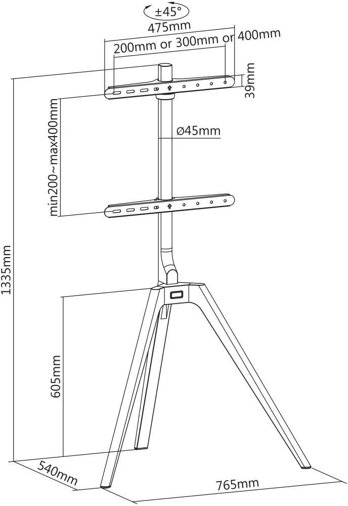 Laikiklis „InLine®“ medinis televizoriaus stovas, trikojis, skirtas LED televizoriams 45–65 colių (114–165 cm), maks. 40 kg