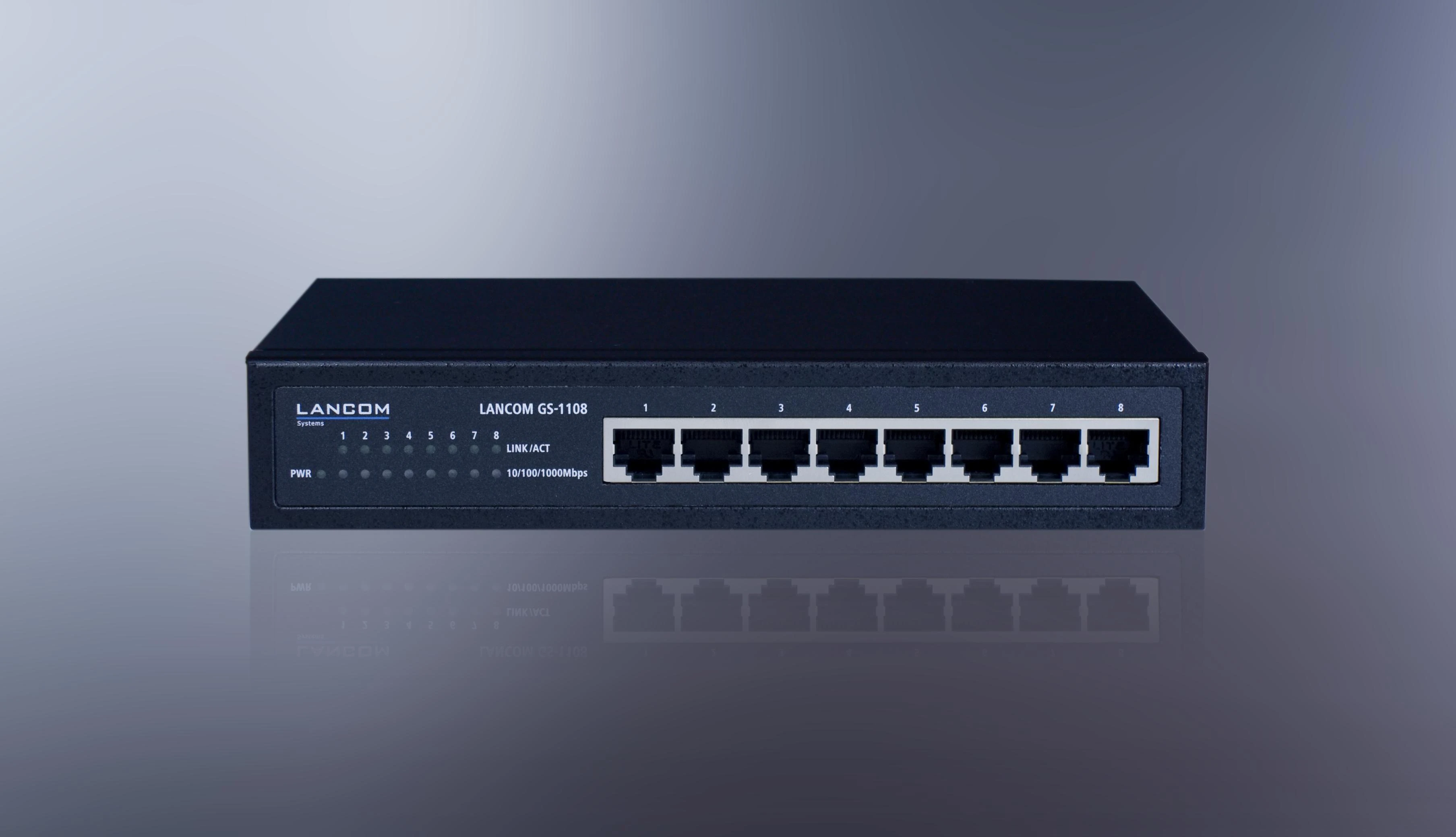 Šakotuvas Tinklo Įranga - LANCOM Jungiklis GS-1108 8-Port Gigabit Ethernet 16 Gbps Be Ventiliatoriaus