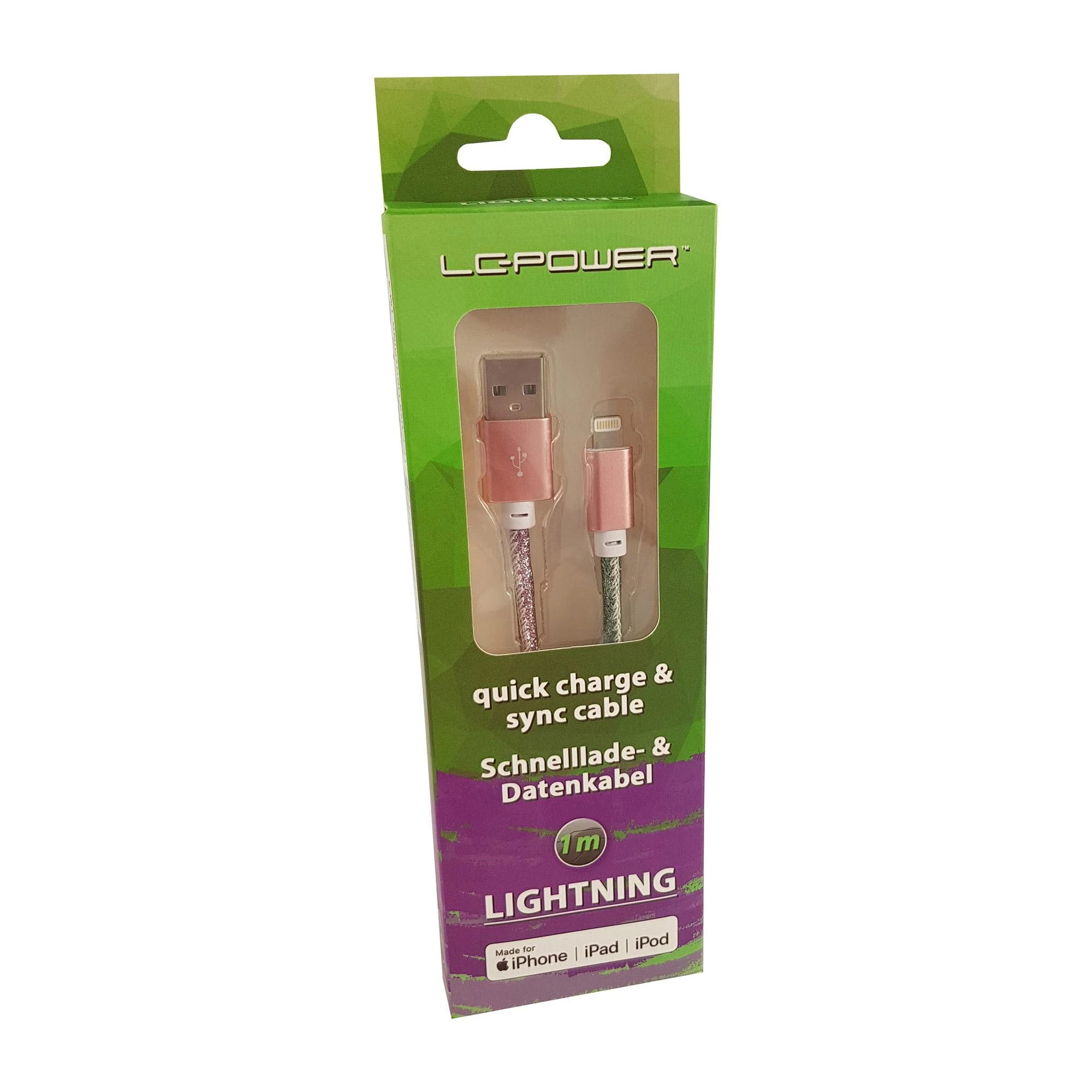 Kabelis USB LC-Power USB-A - Lightning 1 m Wielokolorowy (31331D)