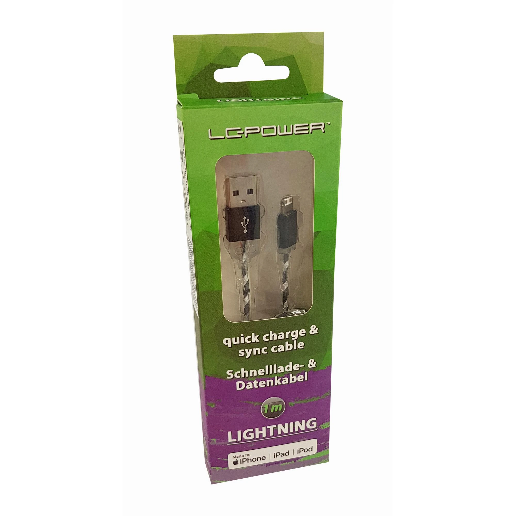 Kabelis USB LC-Power USB-A - Lightning 1 m Permatomas (31331H)