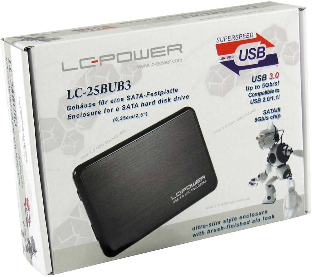 6 cm SATA USB3 LC-Power Alu juoda