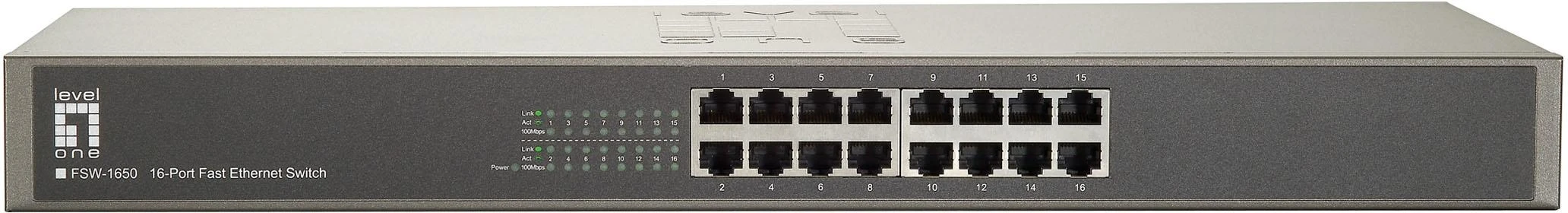 Šakotuvas Level One Carruzzo LevelOne FSW-1650 tinklo komutatorius Ne-valdomas Fast Ethernet (10/100) Pilka