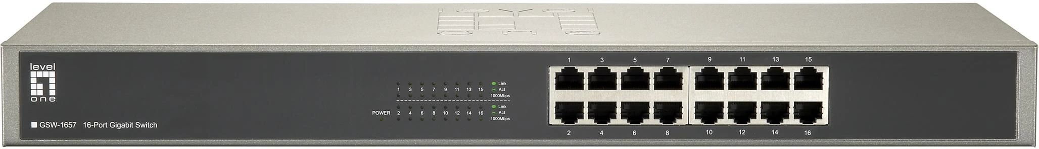 Šakotuvas Level One LVL LevelOne GSW-1657 tinklo komutatorius Ne-valdomas Gigabit Ethernet (10/100/1000) Juoda, Pilka