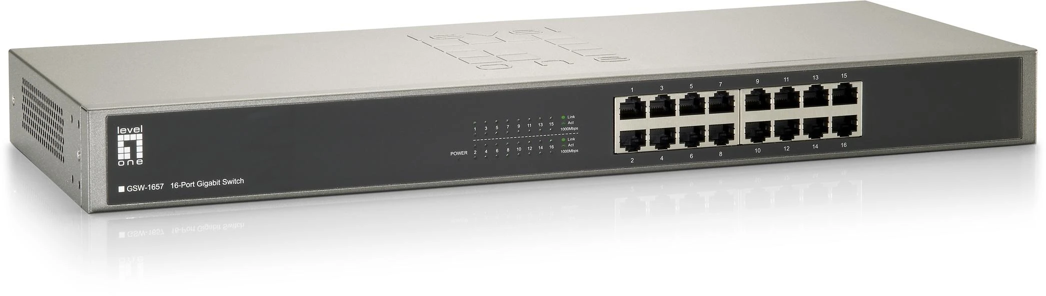 Šakotuvas Level One LVL LevelOne GSW-1657 tinklo komutatorius Ne-valdomas Gigabit Ethernet (10/100/1000) Juoda, Pilka