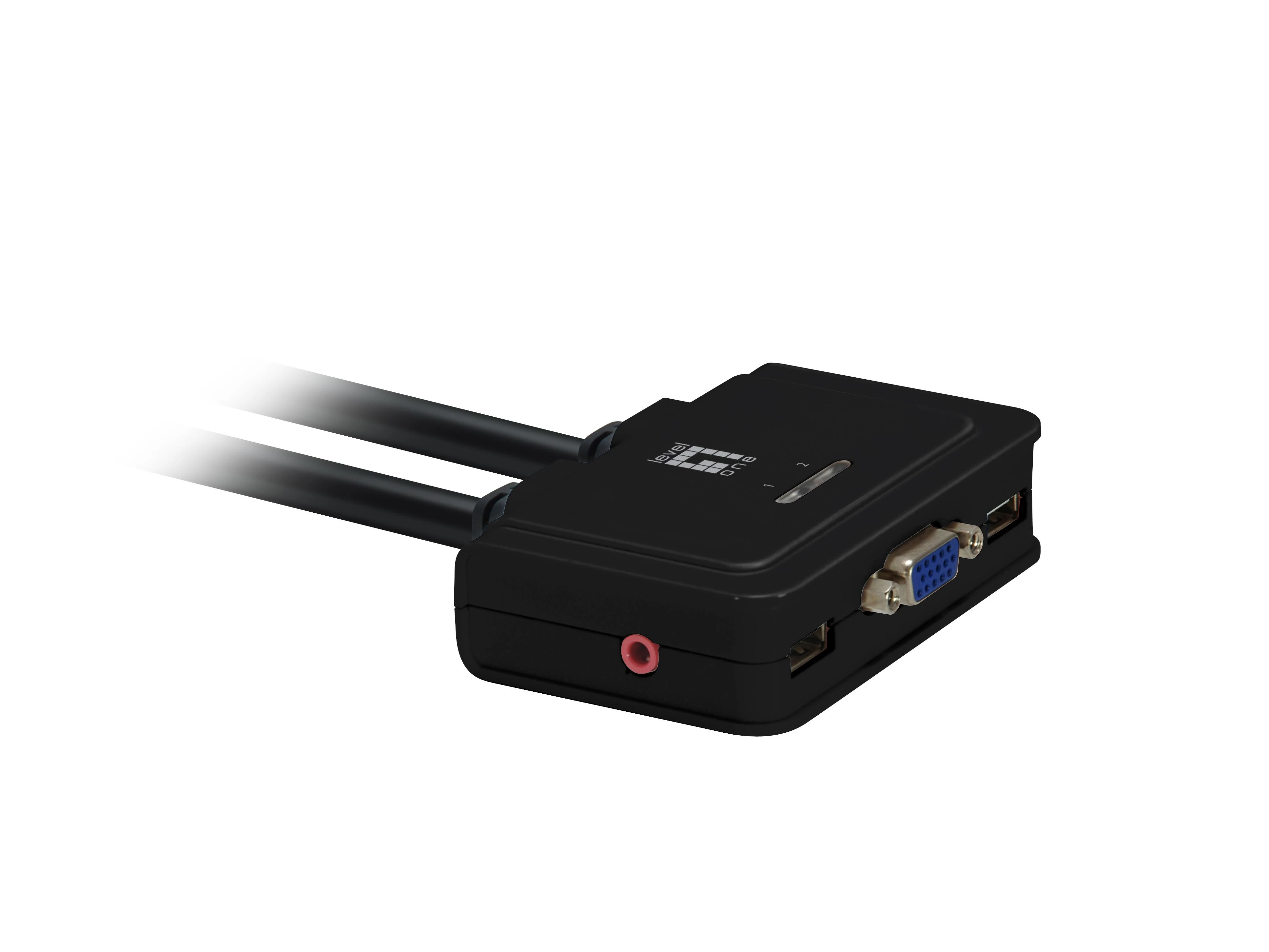 Level One 2-Port KVM komutatorius su integruotais kabeliais