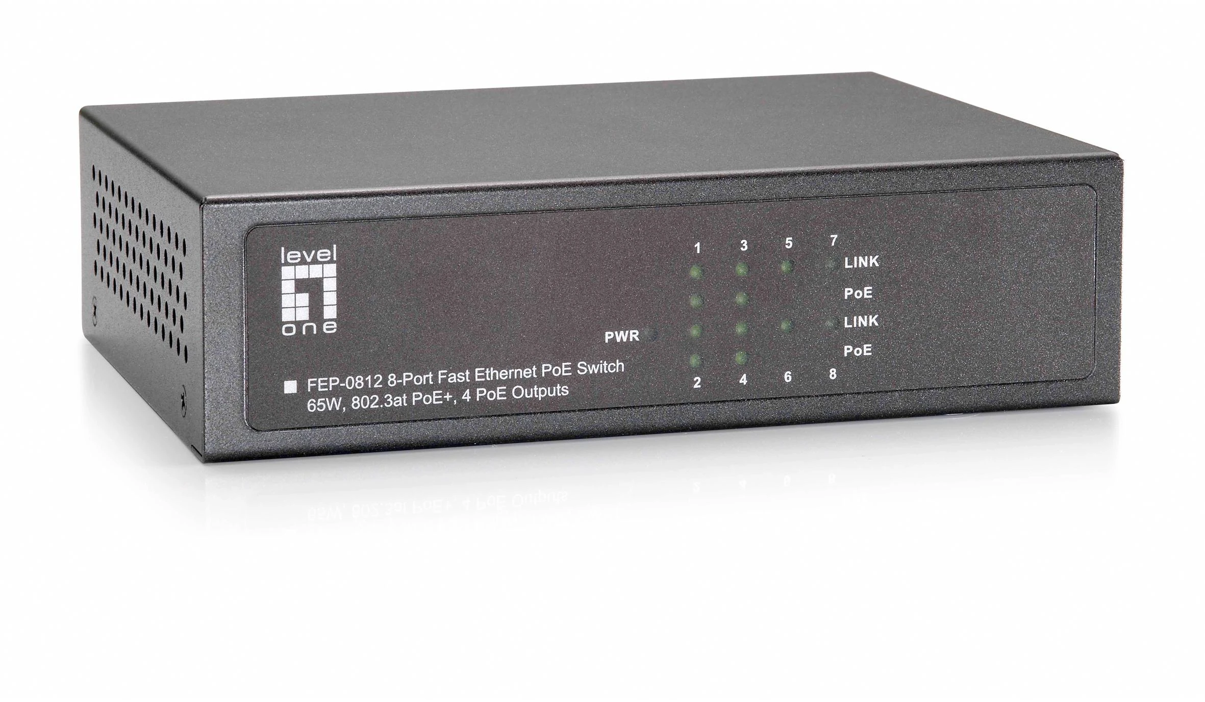 Šakotuvas Level One Carruzzo LevelOne FEP-0812 tinklo komutatorius Fast Ethernet (10/100) Maitinimas per Eternetą (PoE) Juoda