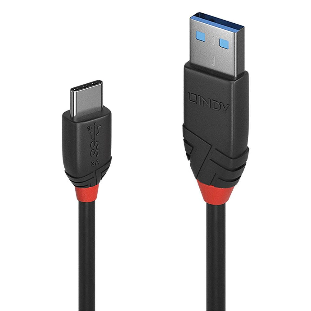 USB Kabelis - LINDY Juodas Line USB 3.2 Type A į C Laidas, M/M, 10Gbps, 15W, 0.15 m, Juodas