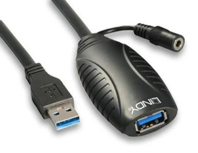USB Prailginimo Laidas - LINDY USB 3.0 Aktyvus Prailginimo Laidas M/F, 10 m, Juodas