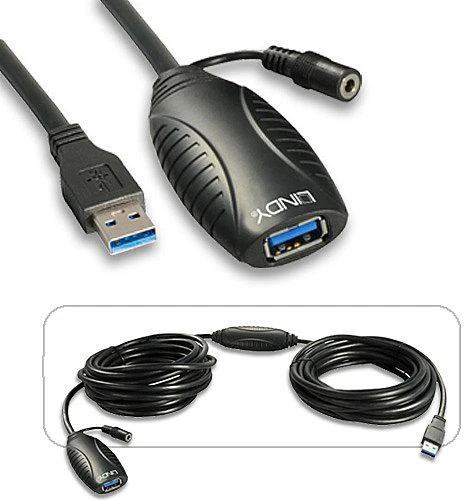 USB Prailginimo Laidas - LINDY USB 3.0 Aktyvus Prailginimo Laidas M/F, 10 m, Juodas