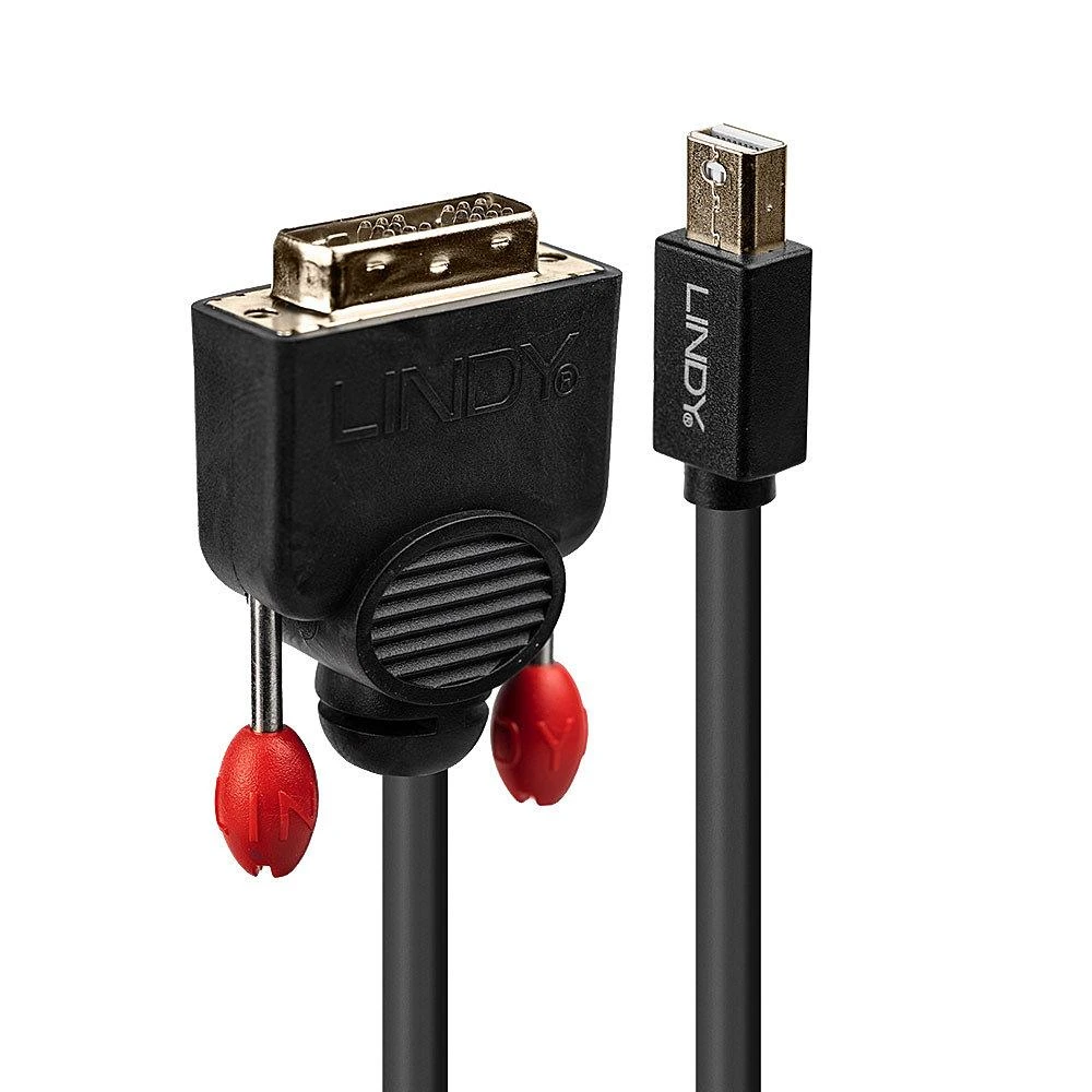 Lindy Mini DisplayPort-DVI adapteris su raudonais fiksatoriais