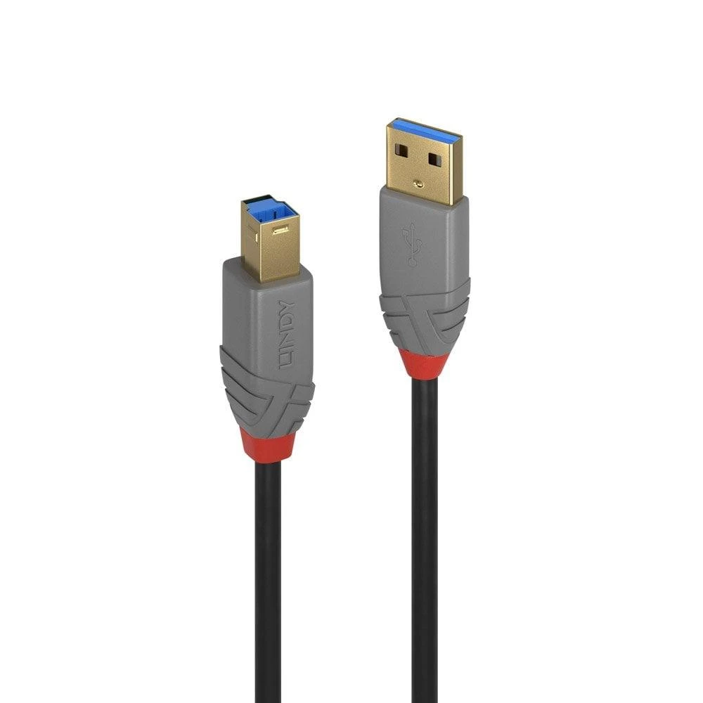 USB Kabelis - LINDY Anthra Line USB 3.2 Type A į B Laidas M/M, 5Gbps, 1 m, Juodas