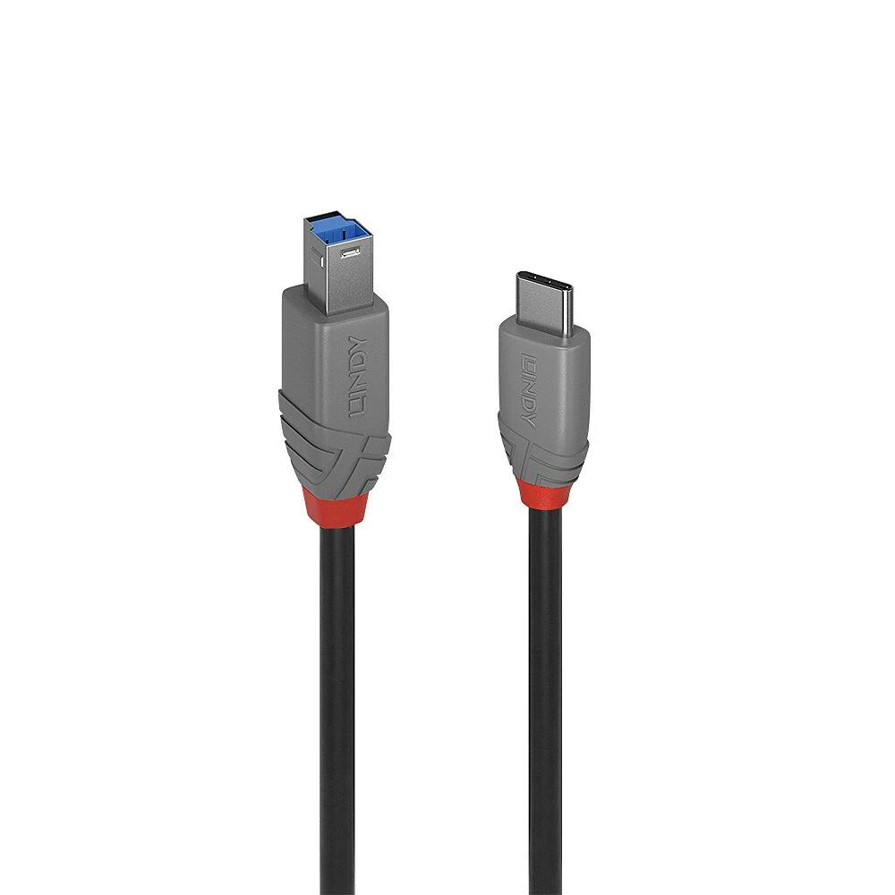 USB Kabelis - LINDY Anthra Line USB 3.2 Type C į B Laidas, M/M, 5Gbps, 4.5W, 1 m, Juodas