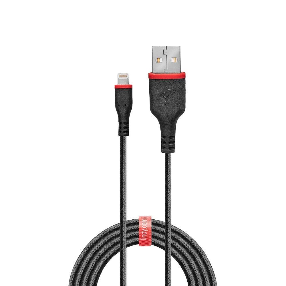 USB Kabelis - LINDY Sustiprintas USB Type A į Lightning Laidas, C89, M/F, 480Mbps, 3 m, Juodas
