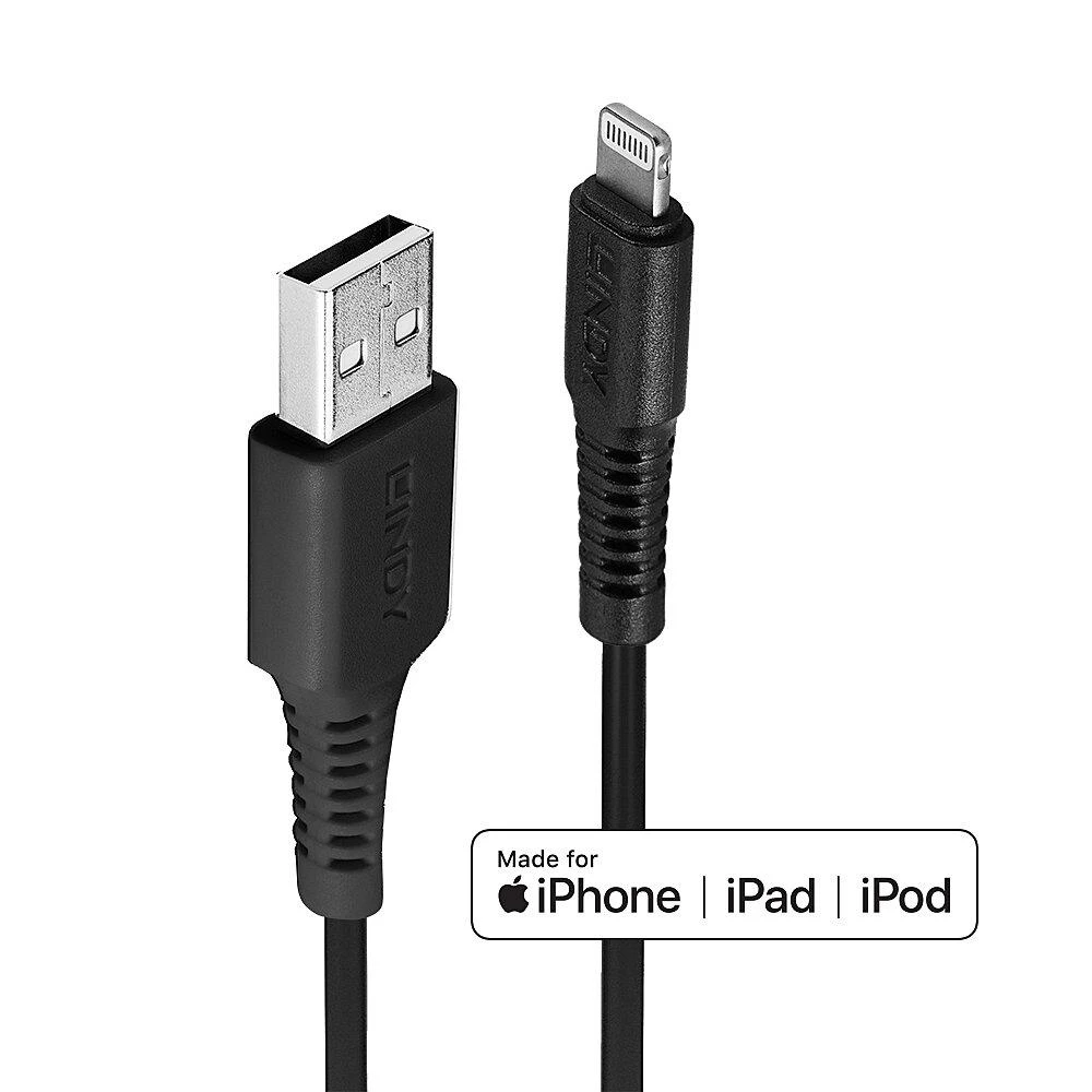 USB Kabelis - LINDY USB Type A į Lightning Laidas, M/M, 480Mbps, 2 m, Juodas