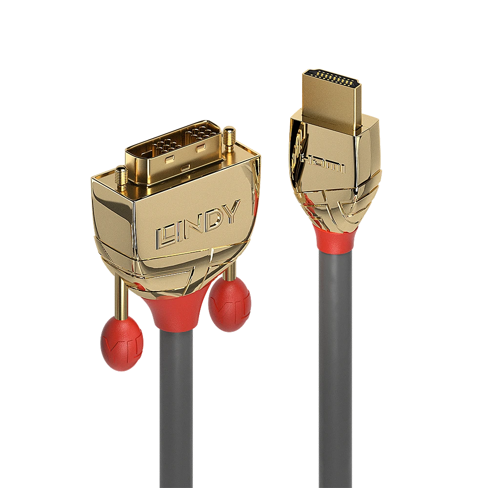 Lindy HDMI ir DVI-D auksinės jungtys su raudona apsauga