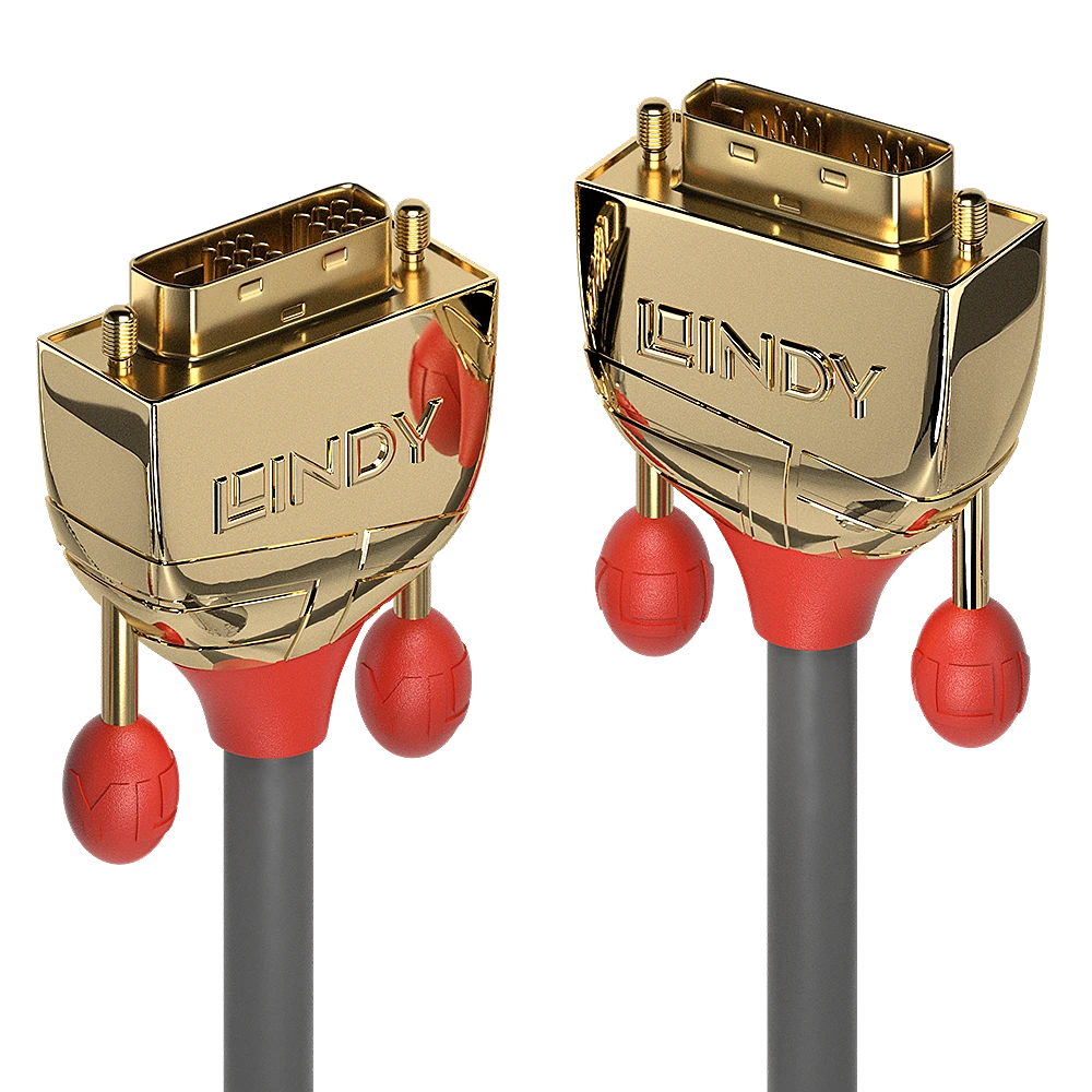 DVI-D Lindy Gold Line kabelio auksinės jungtys su gaubteliais