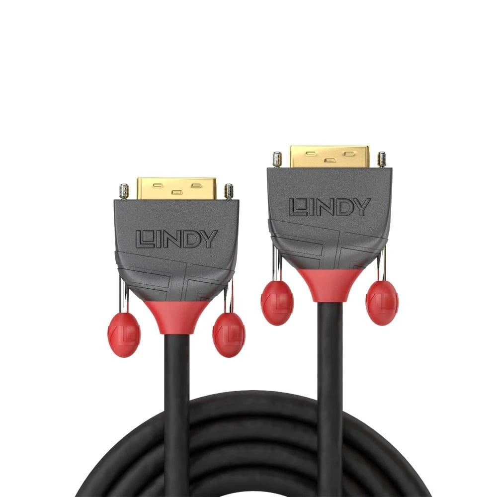 DVI-D Lindy kabelio jungtys su raudonais dangteliais