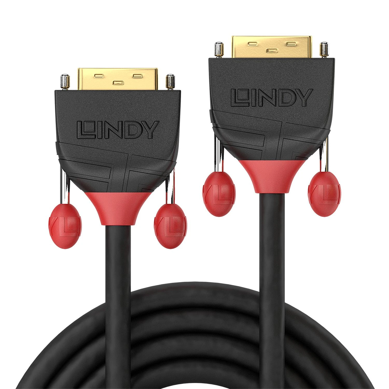 Lindy DVI-D laidas su raudonais jungčių dangteliais