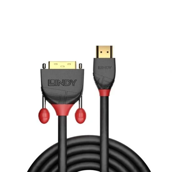 Lindy HDMI į DVI-D laido jungtys su raudonais akcentais