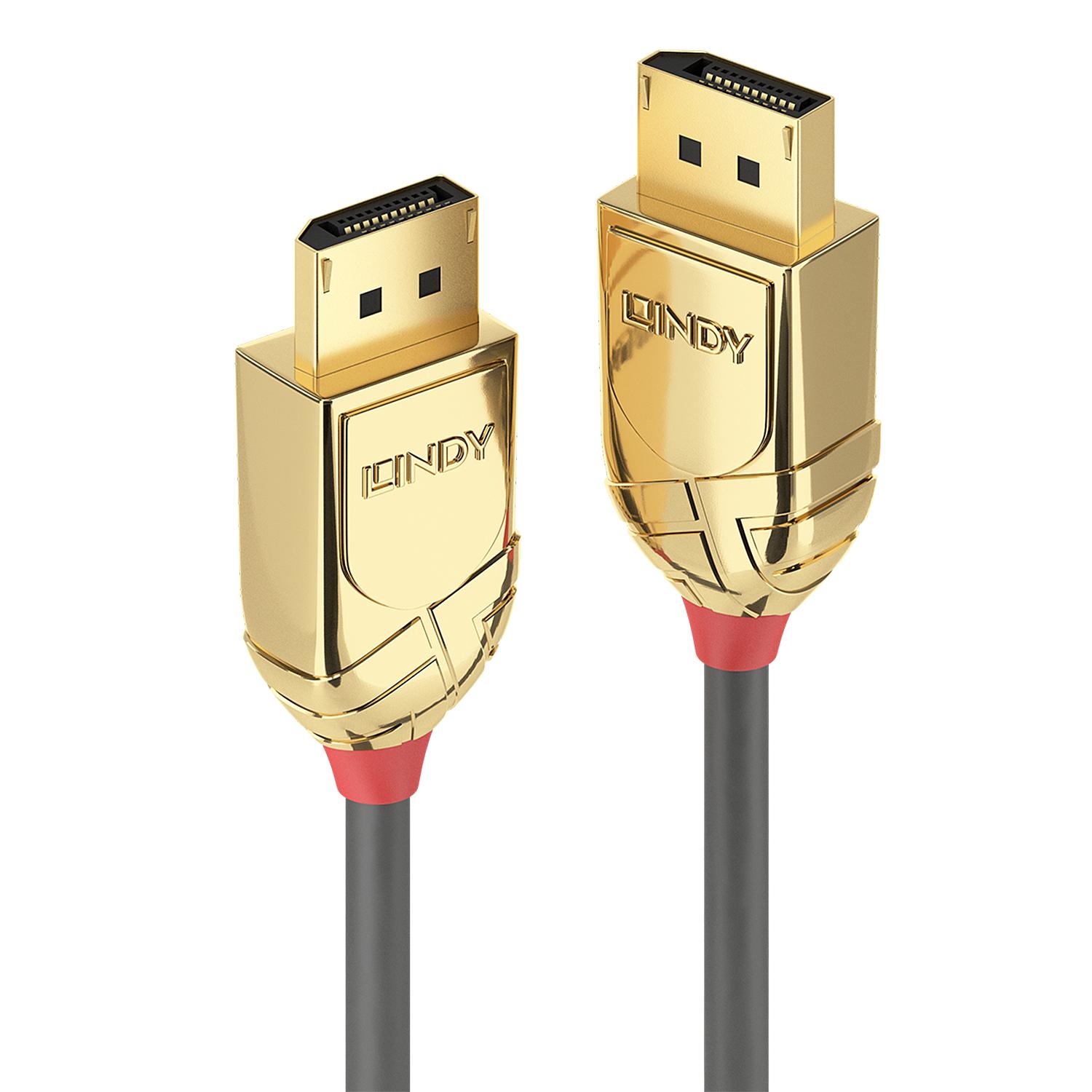 DisplayPort kabelis - LINDY Gold Line DisplayPort 1.4 kabelis, M/M, 1 m, Pilkas