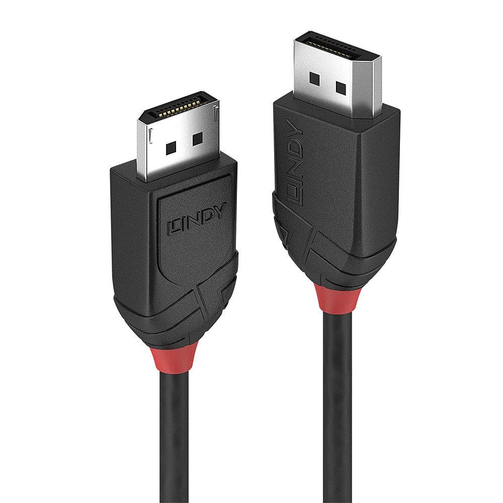 DisplayPort laidas su juodomis jungtimis ir raudonu akcentu
