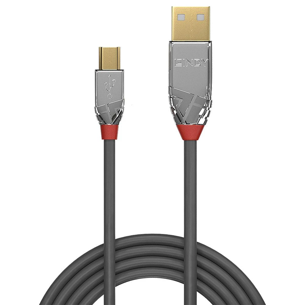 USB Kabelis - LINDY Cromo Line USB 2.0 Type A į Mini-B Laidas, 480Mbps, 1 m, Pilkas