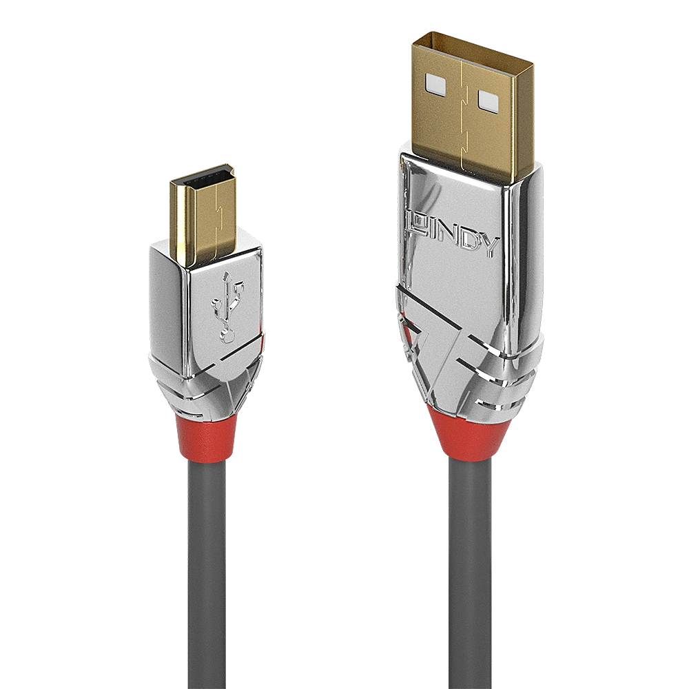 USB Kabelis - LINDY Cromo Line USB 2.0 Type A į Mini-B Laidas, M/M, 480Mbps, 5 m, Pilkas