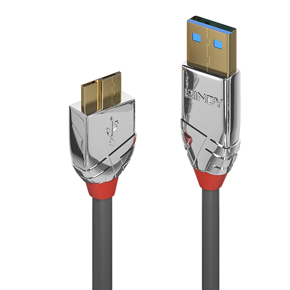 USB Kabelis - LINDY Cromo Line USB 3.2 Type A į Micro-B Laidas, M/M, 5Gbps, 1 m, Pilkas