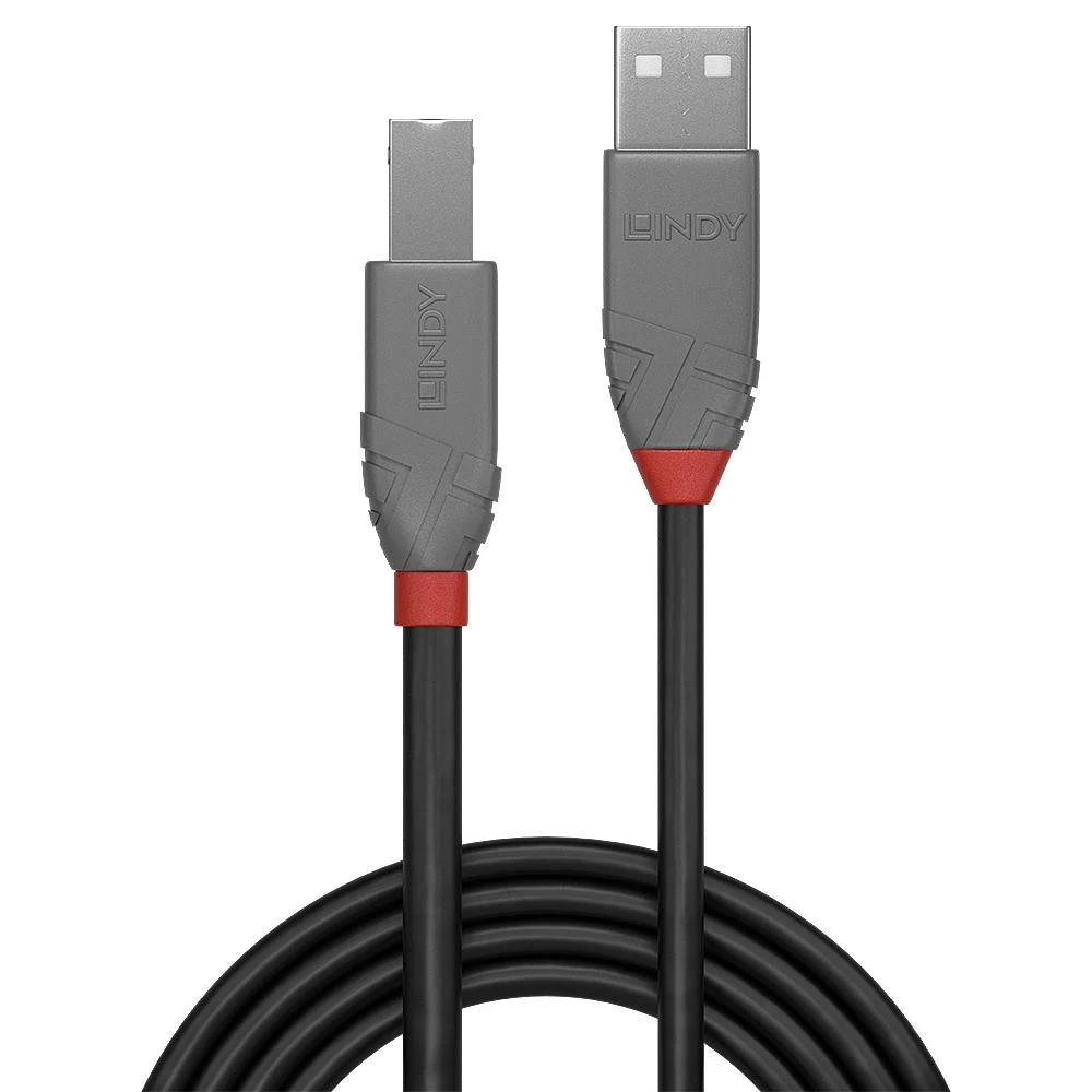 USB Kabelis - LINDY Anthra Line USB 2.0 Type A į B Laidas, M/F, 480Mbps, 0.2 m, Juodas