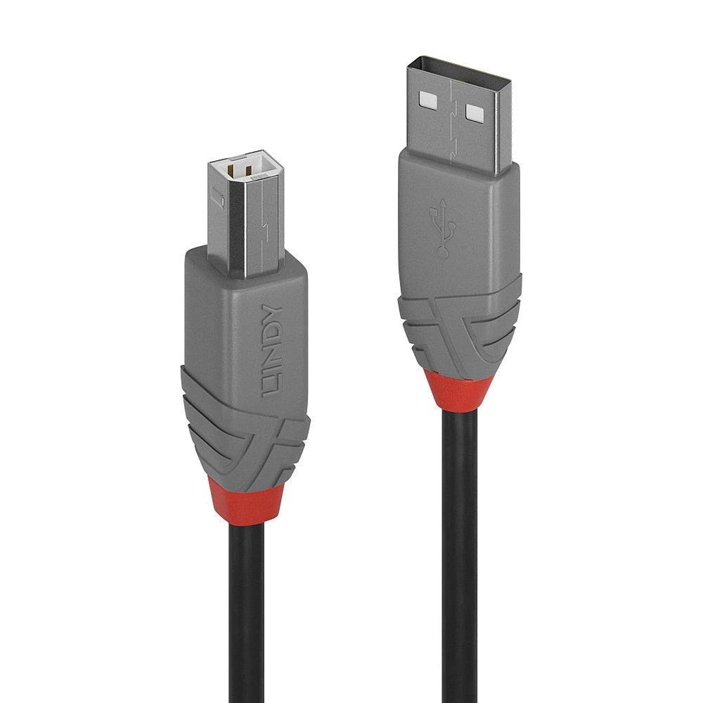 USB Kabelis - LINDY Anthra Line USB 2.0 Type A į B Laidas, M/F, 480Mbps, 0.2 m, Juodas