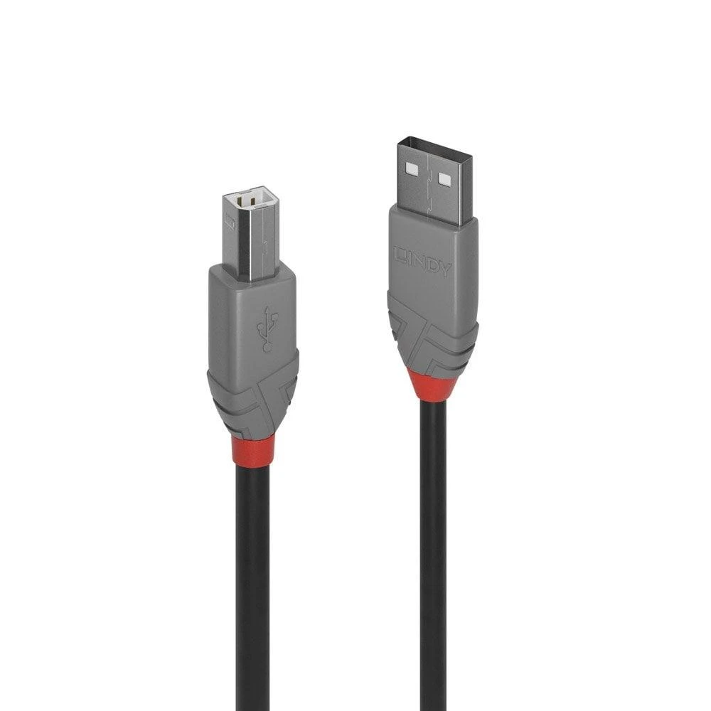 USB Kabelis - LINDY Anthra Line USB 2.0 Type A į B Laidas, 2 m, Juodas