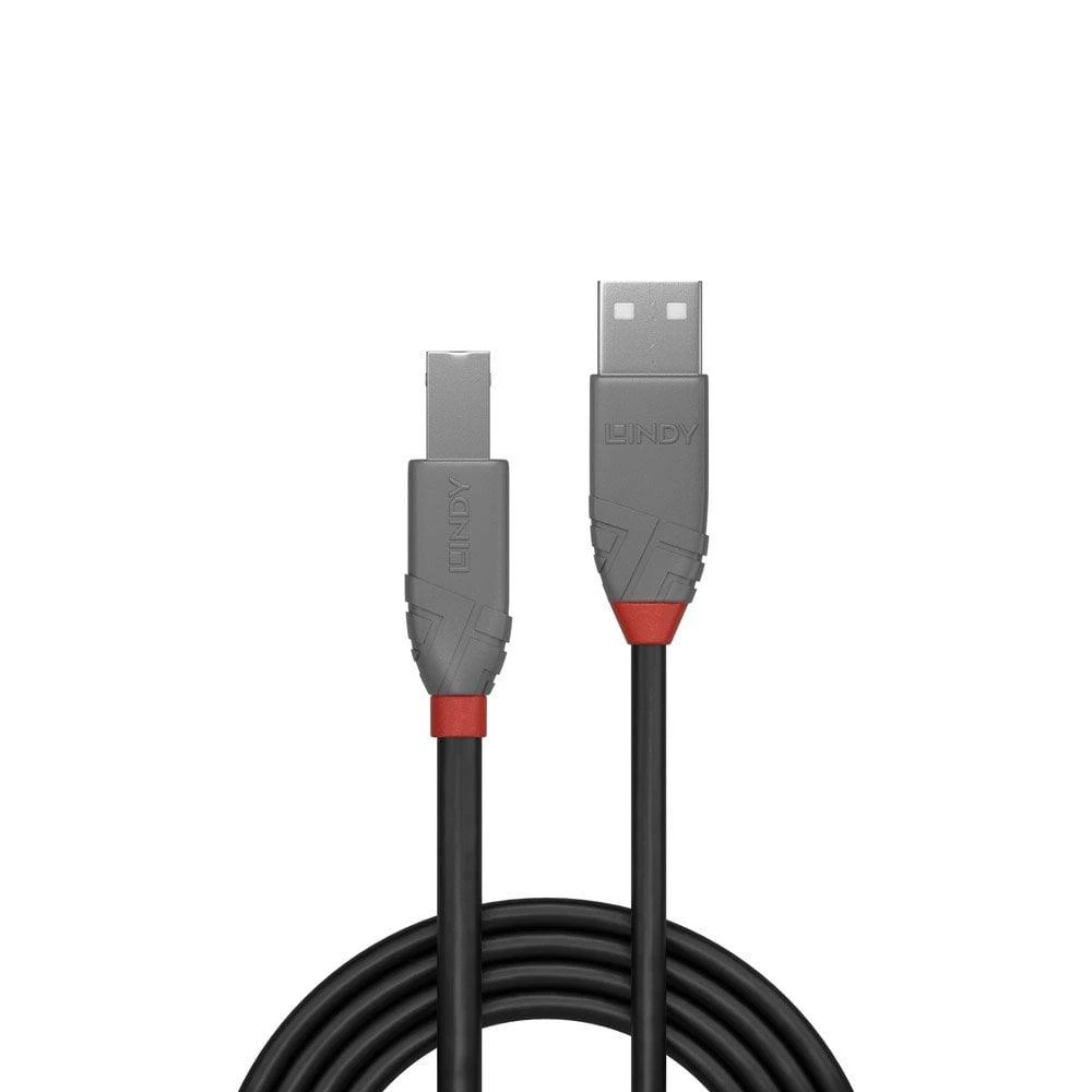 USB Kabelis - LINDY Anthra Line USB 2.0 Type A į B Laidas, 5 m, Juodas