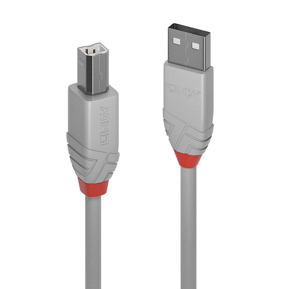 USB Kabelis - LINDY Anthra Line USB 2.0 Type A į B Laidas M/M, 2 m, Pilkas