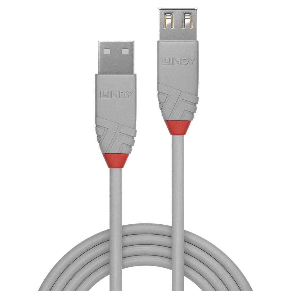 USB Prailginimo Laidas - LINDY Anthra Line USB 2.0 Type A Prailginimo Laidas, M/F, 0.2 m, Pilkas