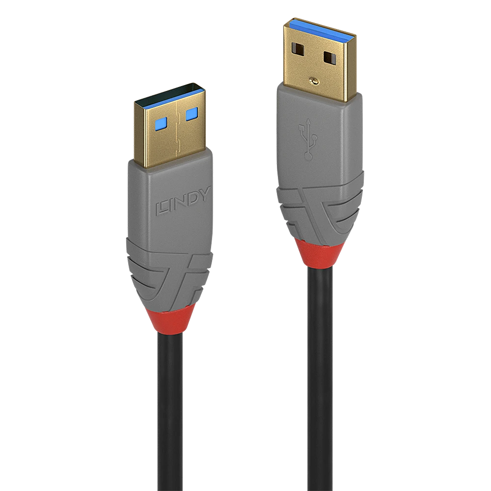 USB Kabelis - LINDY Anthra Line USB 3.2 Type A Laidas, 5Gbps, M/M, 1 m, Juodas